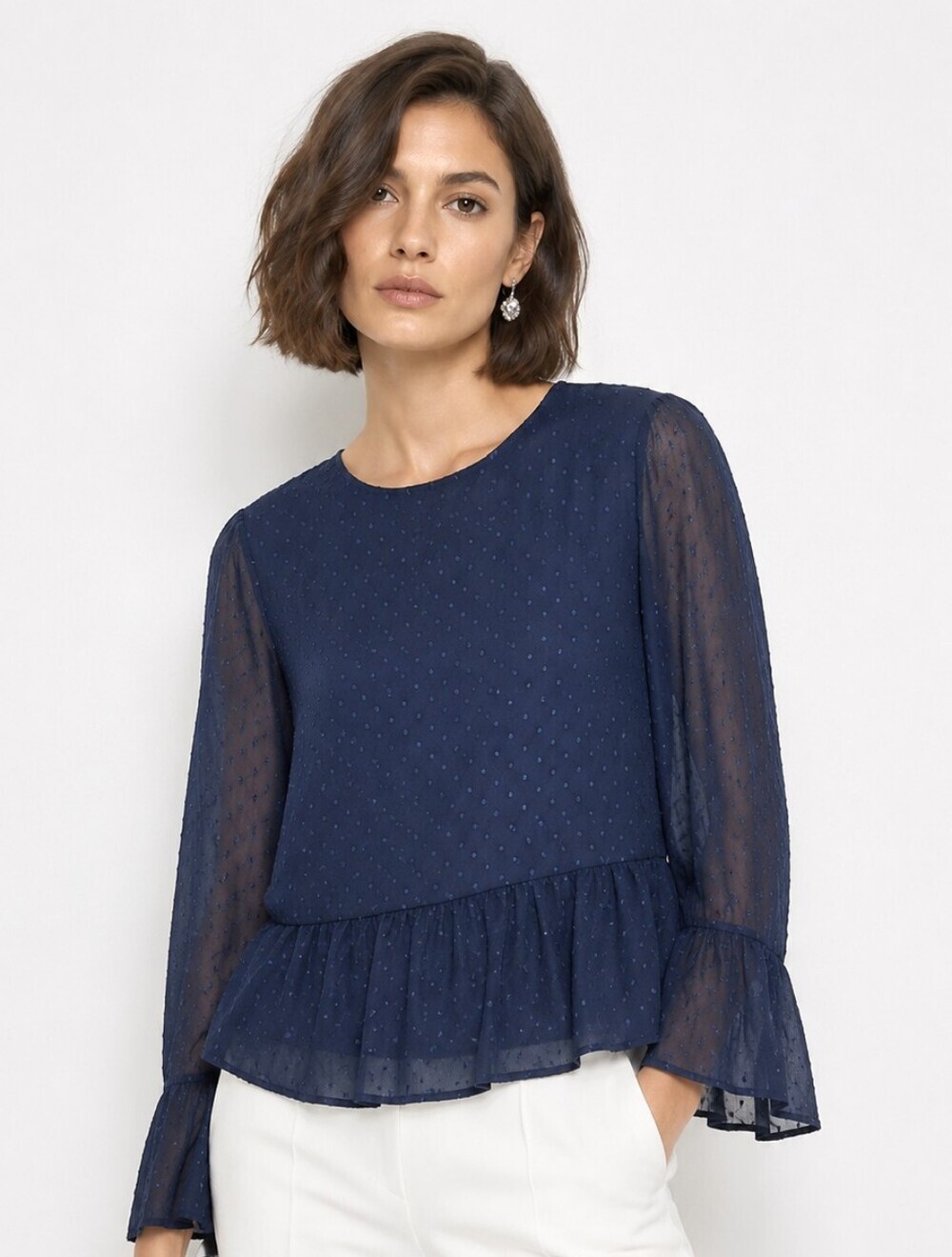 Ann Taylor Navy Semi-sheer Sparkle Dot Blouse